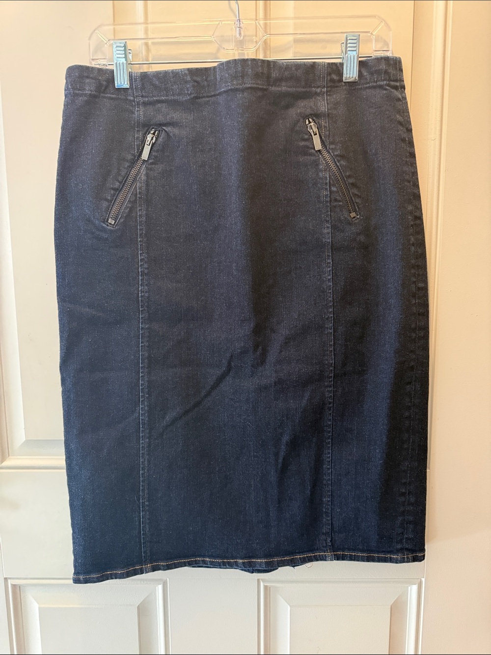 Polo by Ralph Lauren Dark Blue Denim Pencil Skirt with Zip Pockets